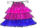 Sigrids kjol är vippig och volangprydd, design textilkonstnär katrin bawah
