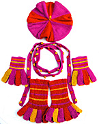 Halsdukar med basker benvärmare och pulsvärmare i gult orange och rosa